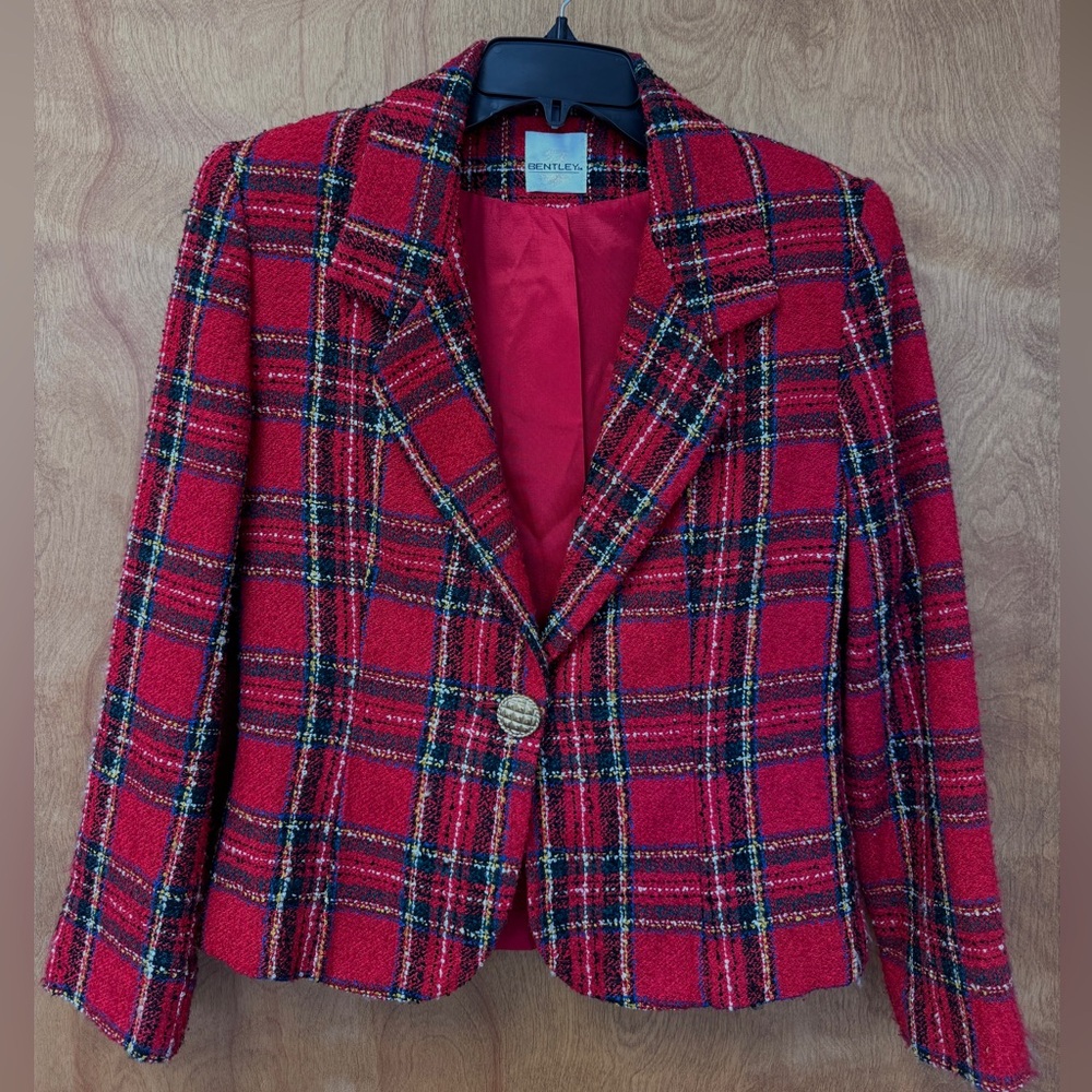 Vintage Bentley red plaid blazer.